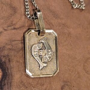 Vintage Antique Sterling Silver Pisces Pendant Necklace